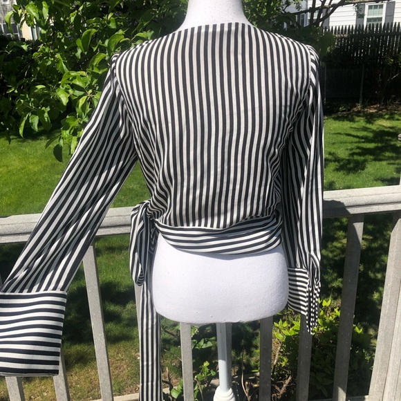 Alice + Olivia Alba Striped Tie-waist Silk Top - Picture 6 of 7